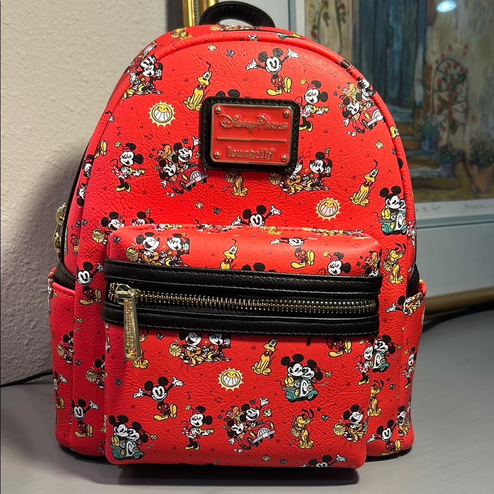 Loungefly Disney Parks Mickey & Minnie & Pluto Mini Backpack NWT